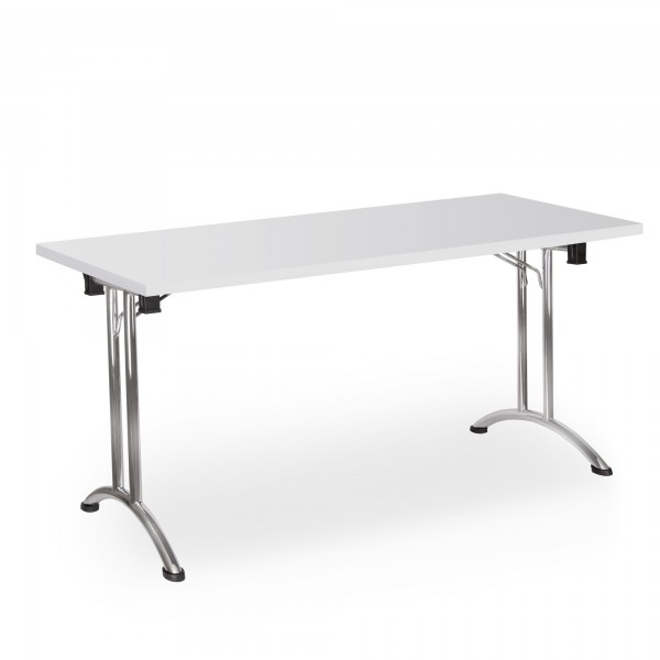 Klapptisch, Konferenztisch, verchromtes Gestell, weiße Tischplatte