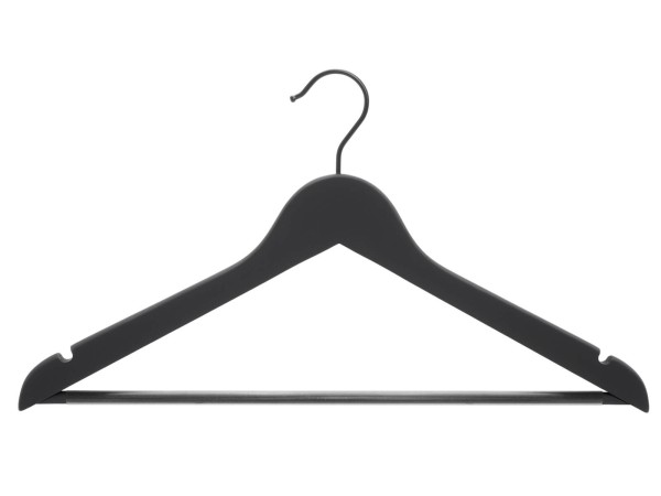 schwarzer Kleiderbügel aus Holt mit Steg und Soft Touch Finish, schwarzer Haken