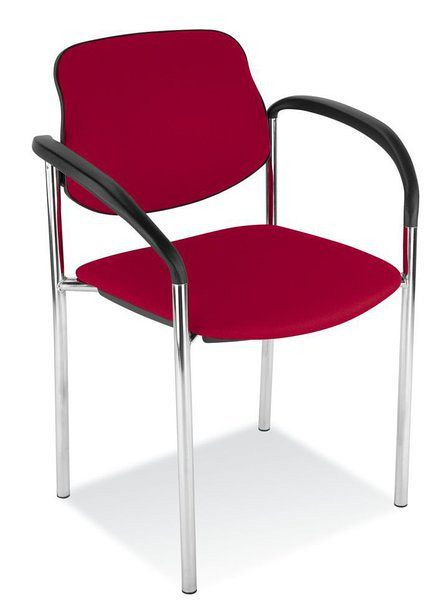 Stapelbarer Besucherstuhl mit verchromtem Gestell und rotem Stoffbezug 84201
