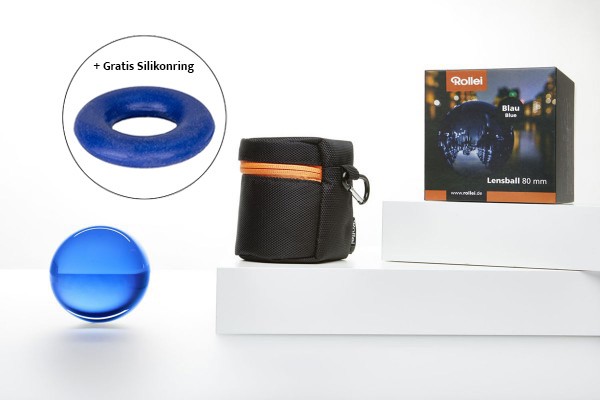 Lensball Rollei Vollglaskugel Blau mit gratis Silikonring