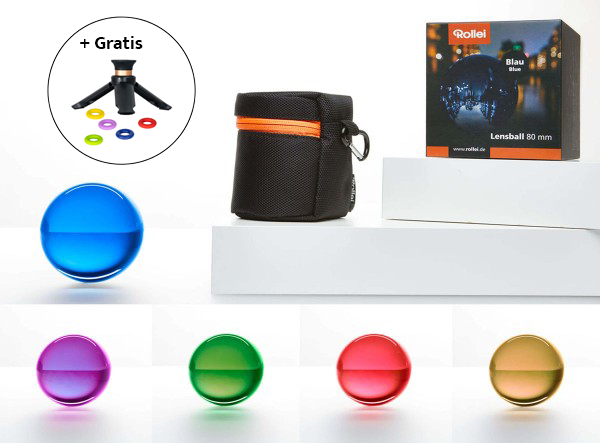 Rollei 5er Set Lensball, alle Farben mit Tasche für jeden Glaskugel und Reinigungstücher + Gratis Zubehör