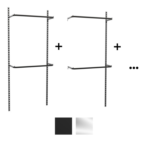 Wandschienensystem Set inkl. Konfektionsrahmen, Schwarz Basis-Set mit Eweiterungs-Sets, auch in Chrom erhältlich