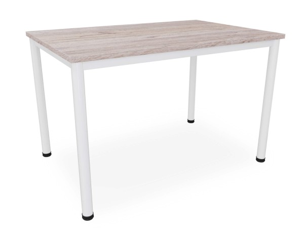 Schreibtisch 120x80 cm mit weißem Gestell und runden Beinen in Eiche modern